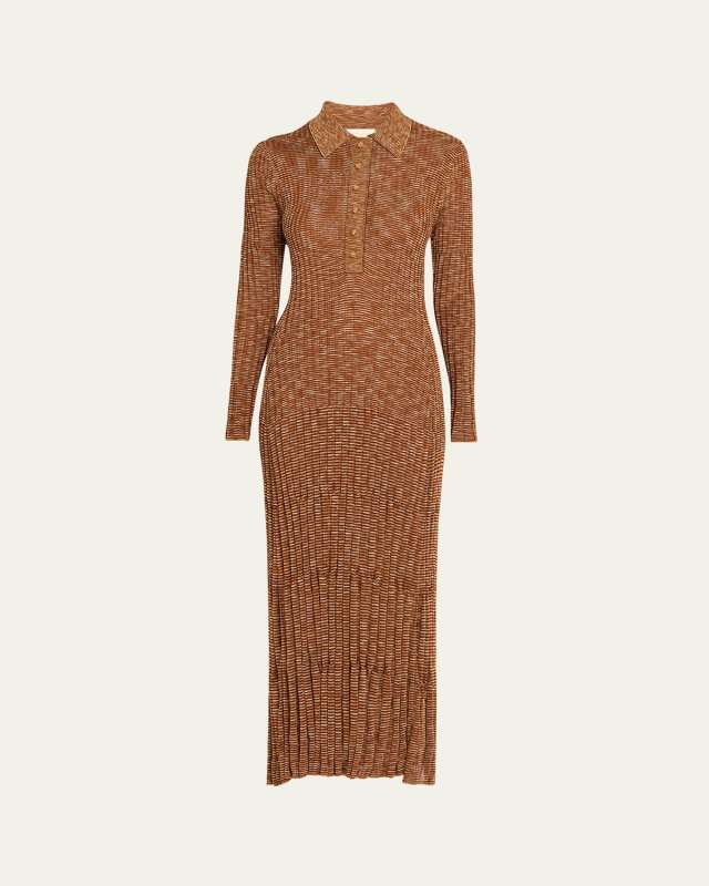 Long-Sleeve Mouline Midi Dress